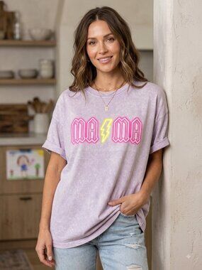 Zutter Mama Acid Wash Rocker Graphic T-Shirt Lavender Purple Large